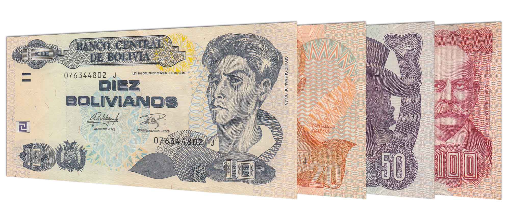 Current Bolivian Boliviano Banknotes 