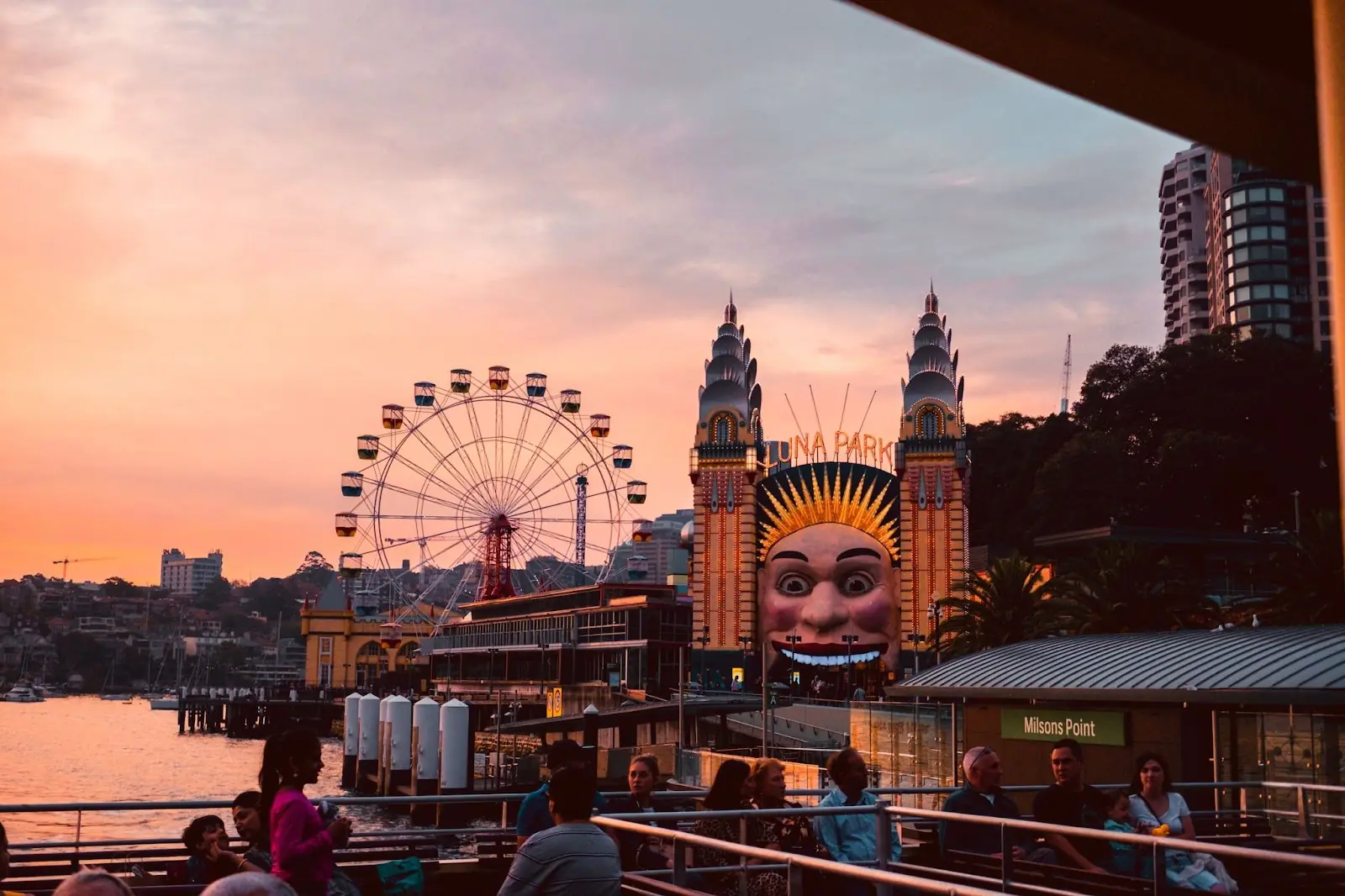 Luna Park  - theme park in Sydney, Australia at sunset