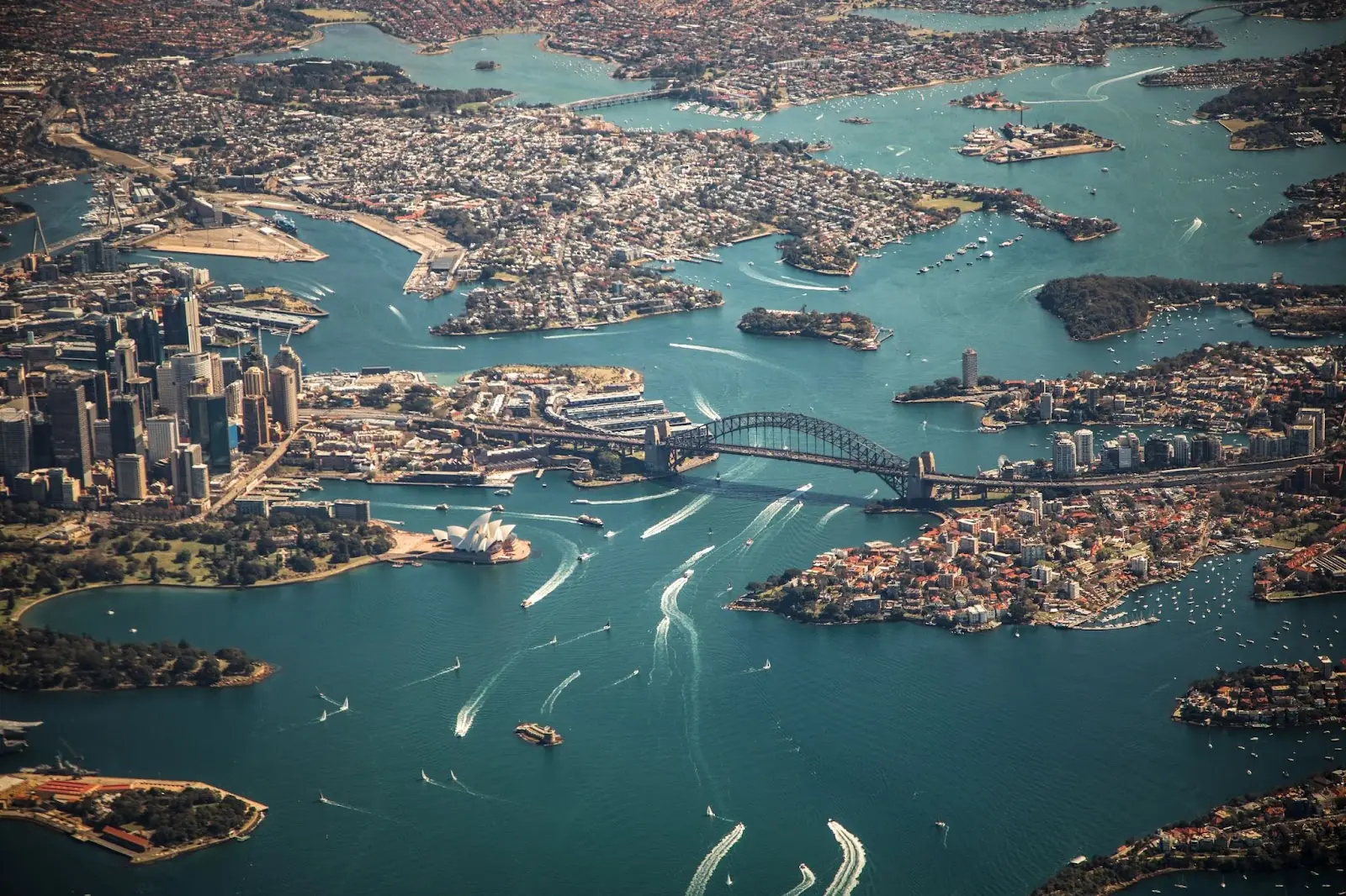 Aerial view over Sydney bridge