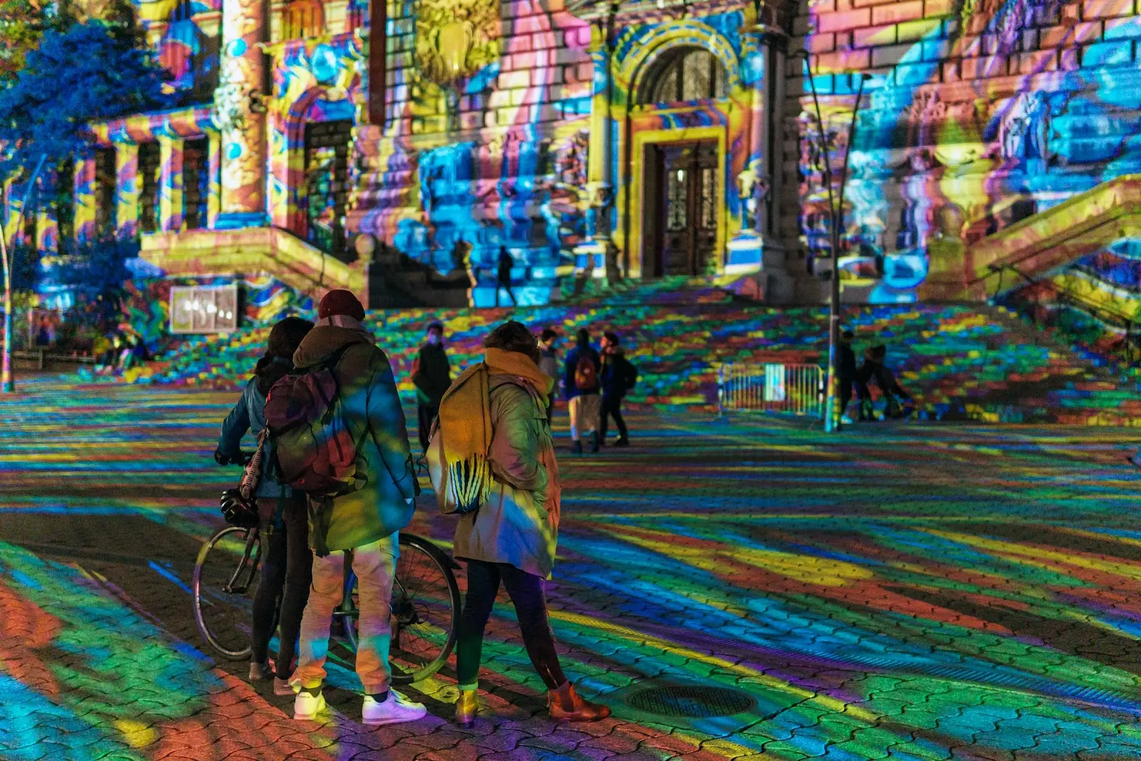 Colourful lights on a Swiss building