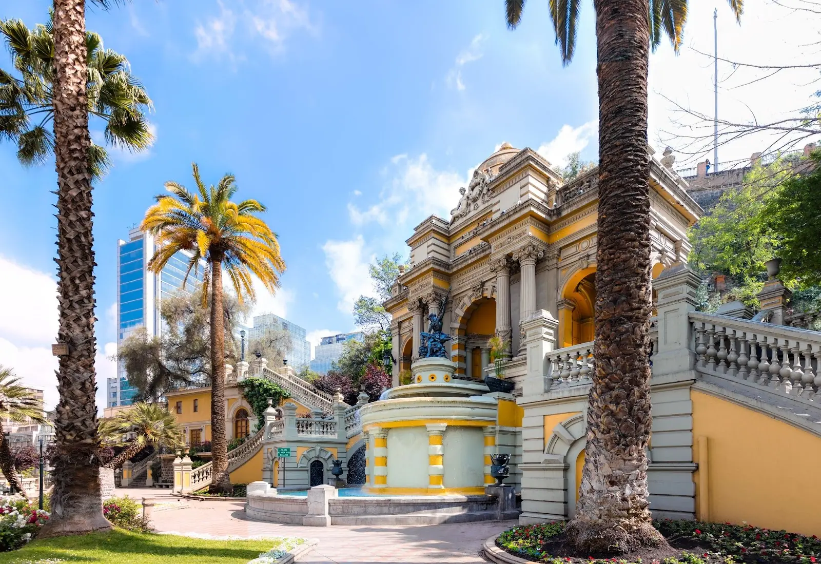 Neptune's Terrace Fountain in colonial Spanish style on Santa Lucia hill in Santiago, Chile