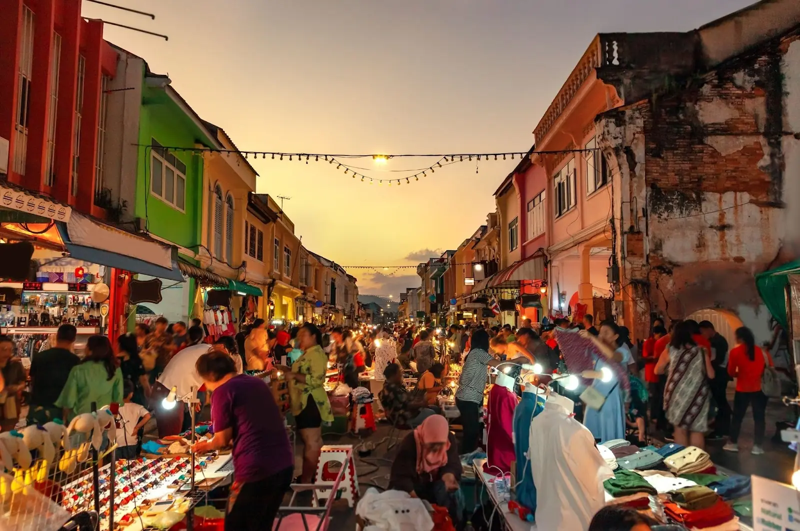 Phuket Walking Street night market in Phuket old town, Thailand.