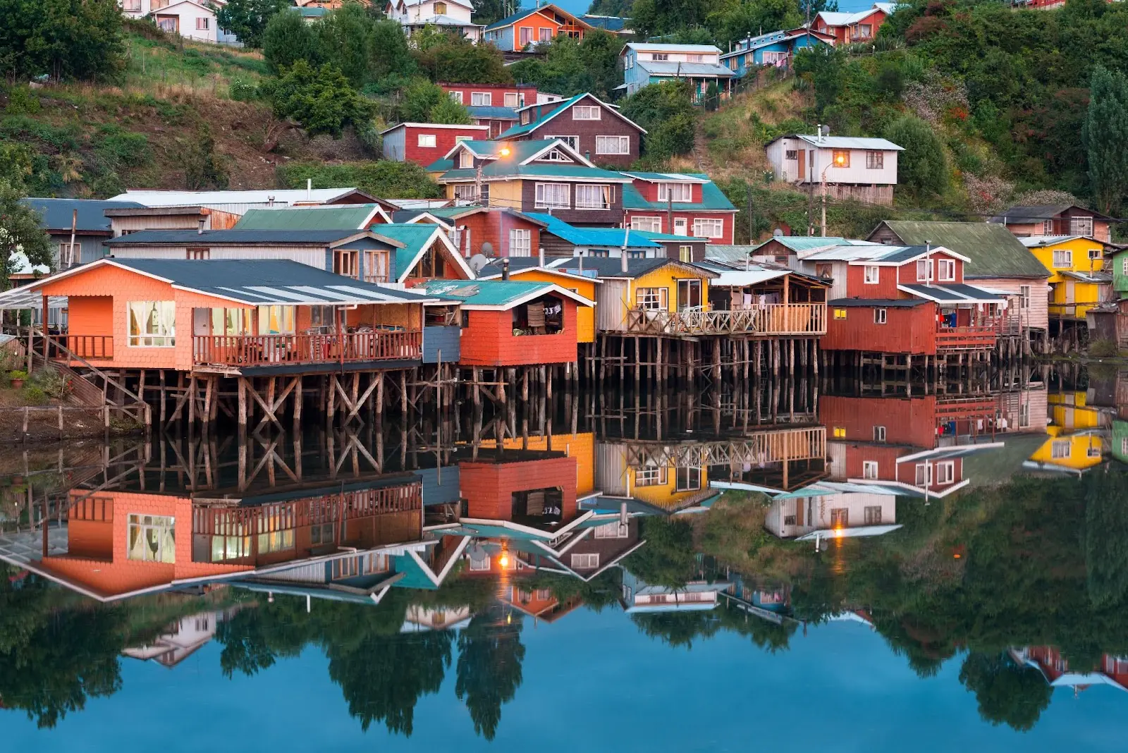 Traditional stilt houses know as palafitos in the city of Castro at Chiloe Island in Southern Chile