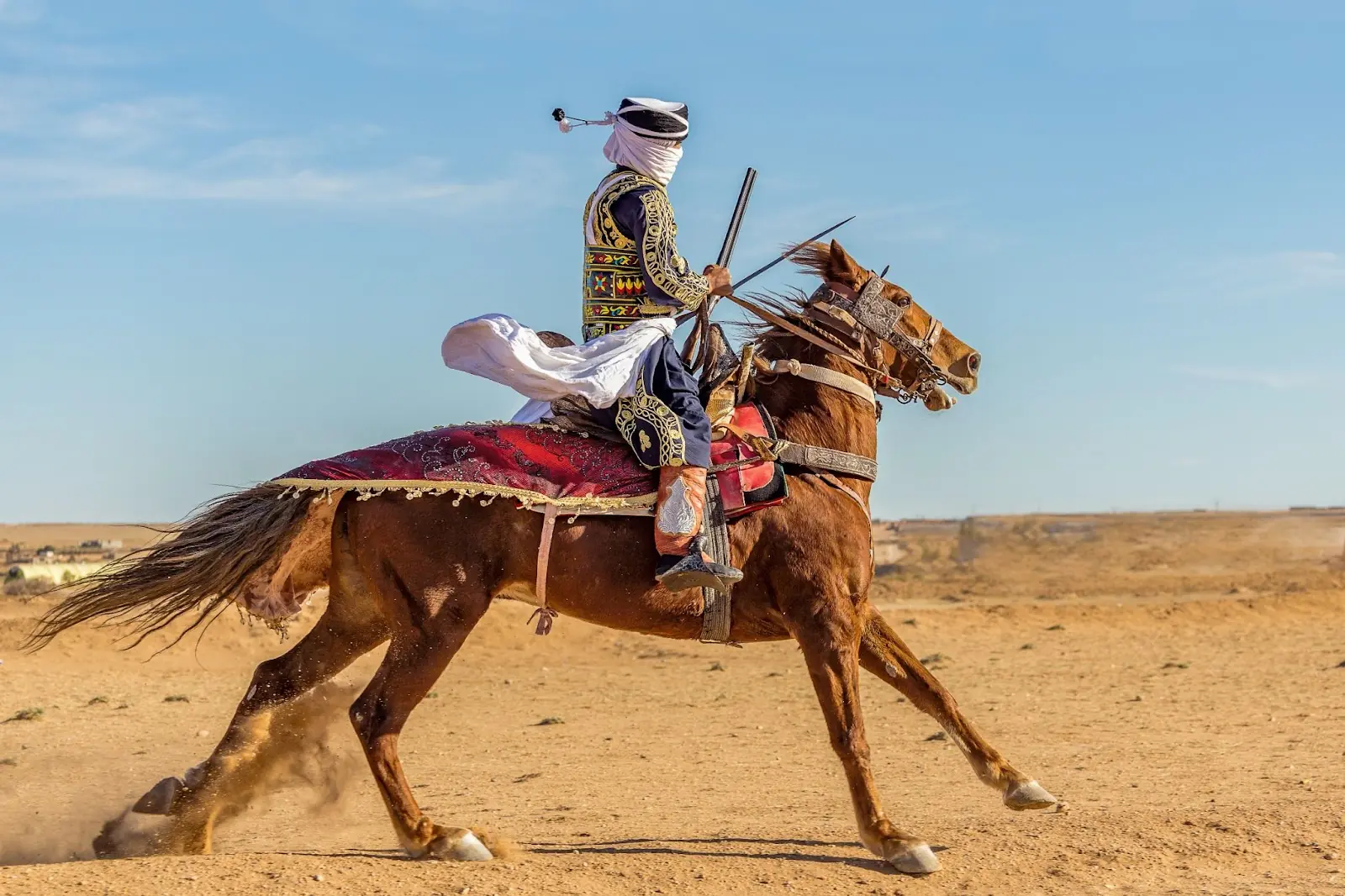 Fantasia is a traditional exhibition of horsemanship performed during cultural events in northern African region