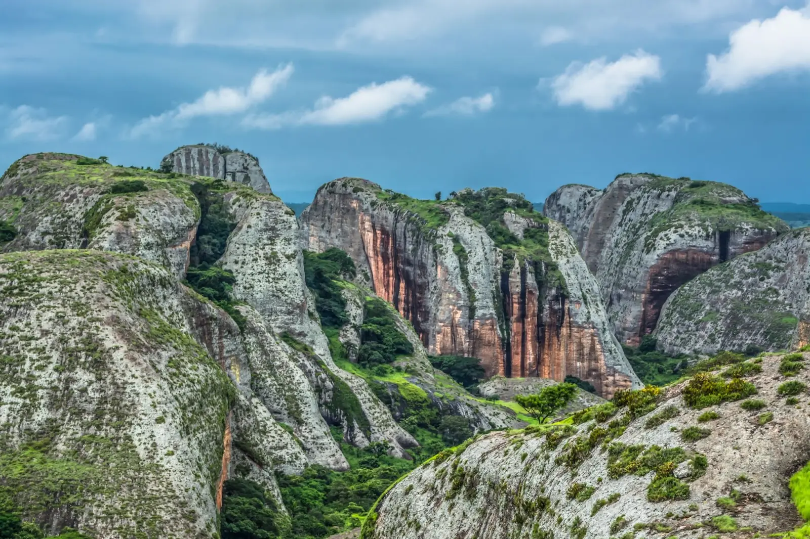 View at the mountains Pungo Andongo, Pedras Negras (black stones), huge geologic rock elements, in Malange, Angola