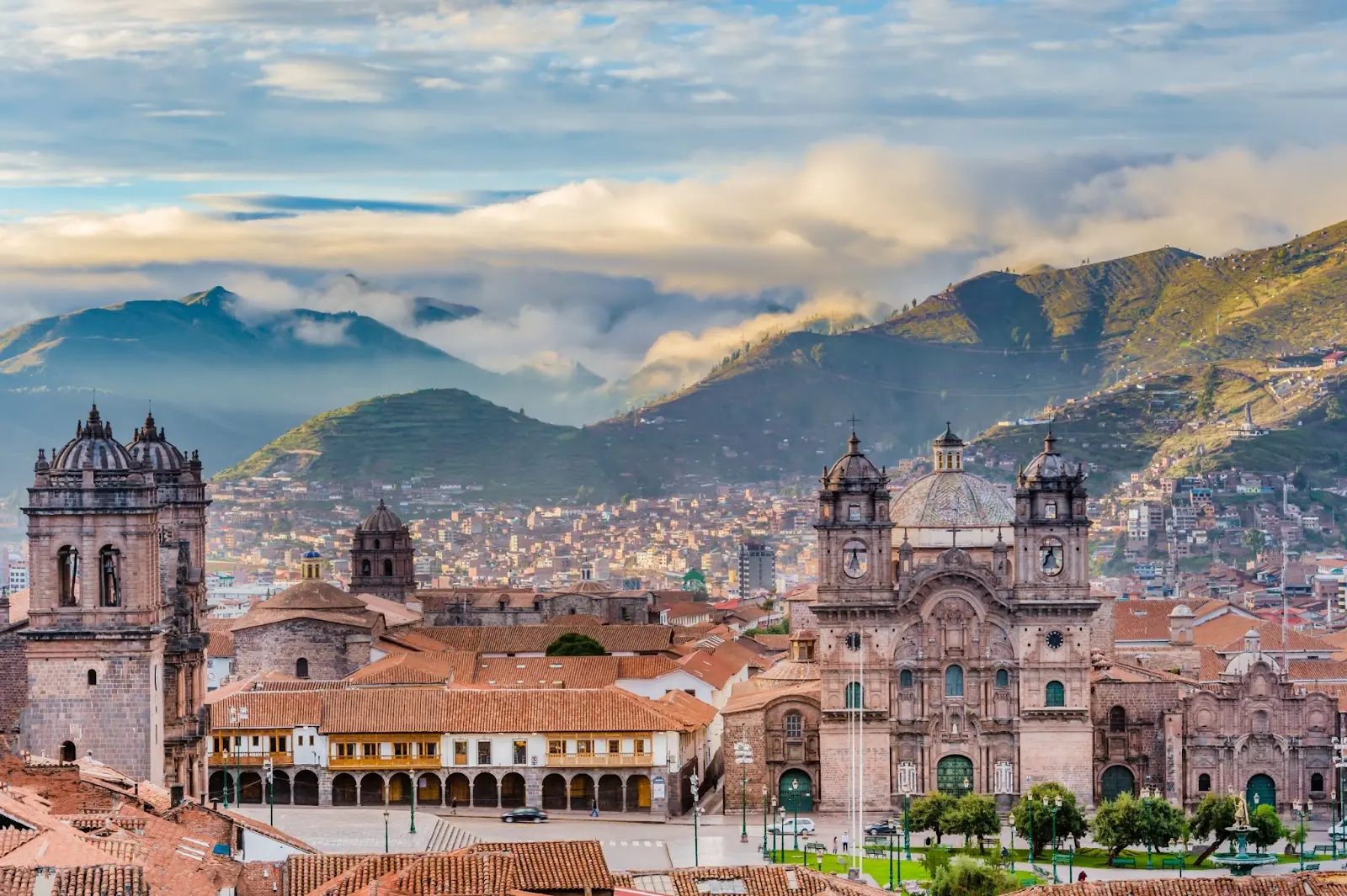 Morning sun rising at Plaza de armas, Cusco, City. Peru