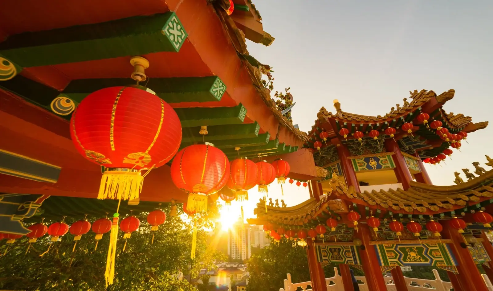 Red lanterns decorations at Thean Hou Temple in Kuala Lumpur.