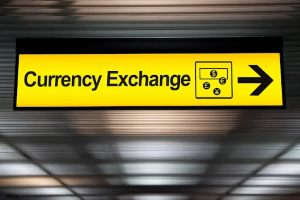 currency exchange sign hanging