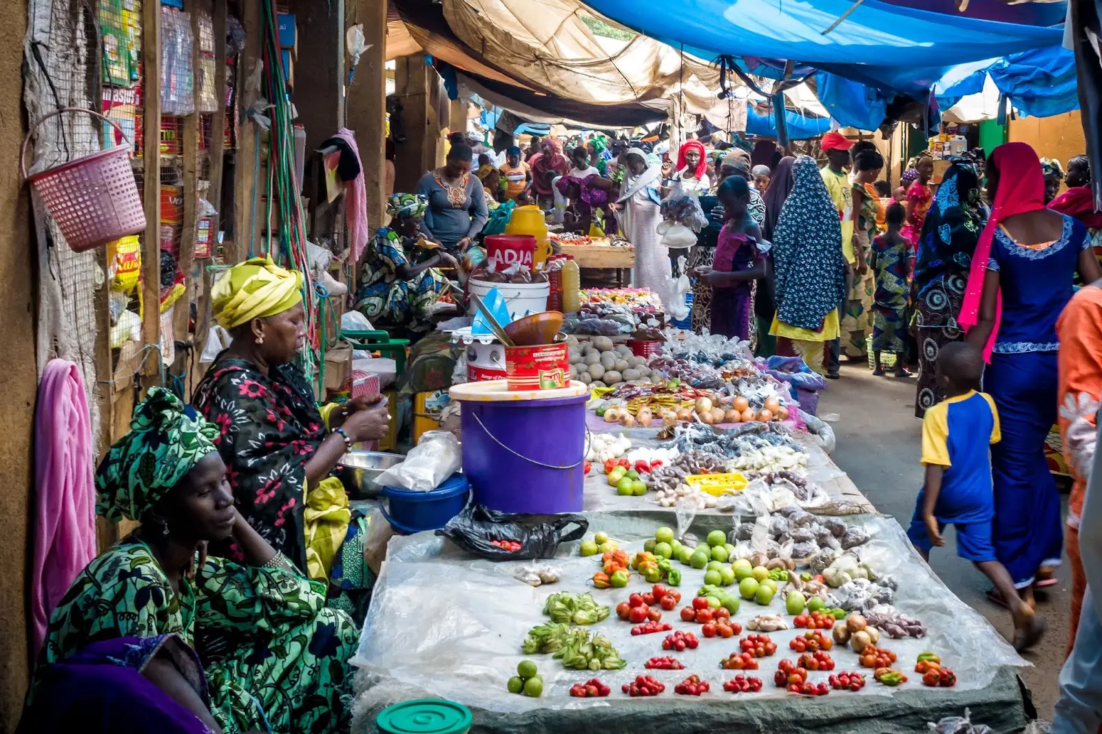 Traditional vegetable bazaar in Farafenni, Gambia.