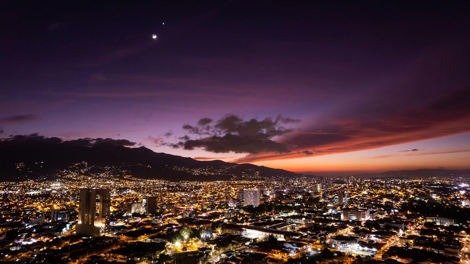 Sunset over San José with Moon and Venus 