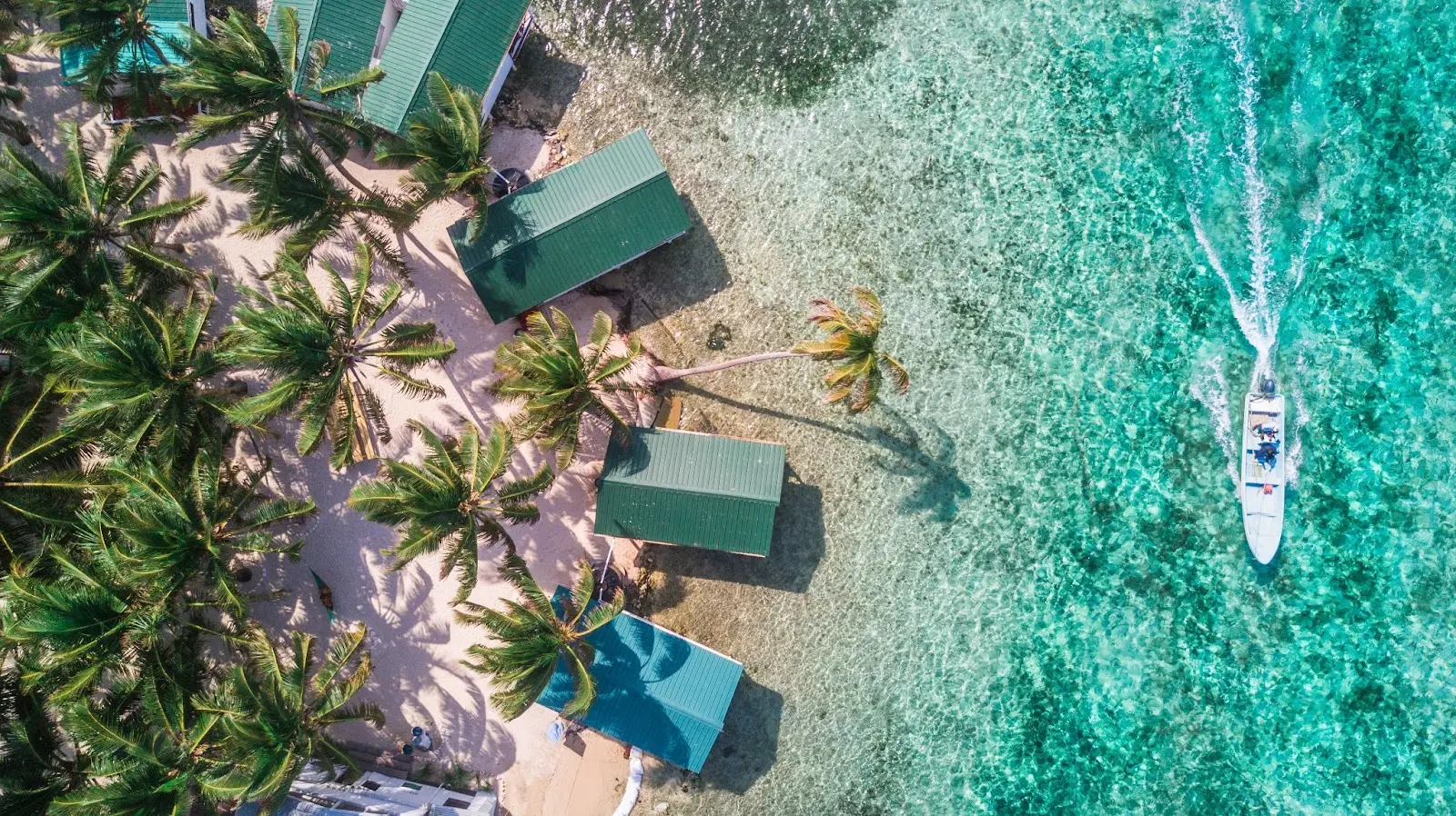 Tobacco Caye aerial in Belize barrier reef with boat