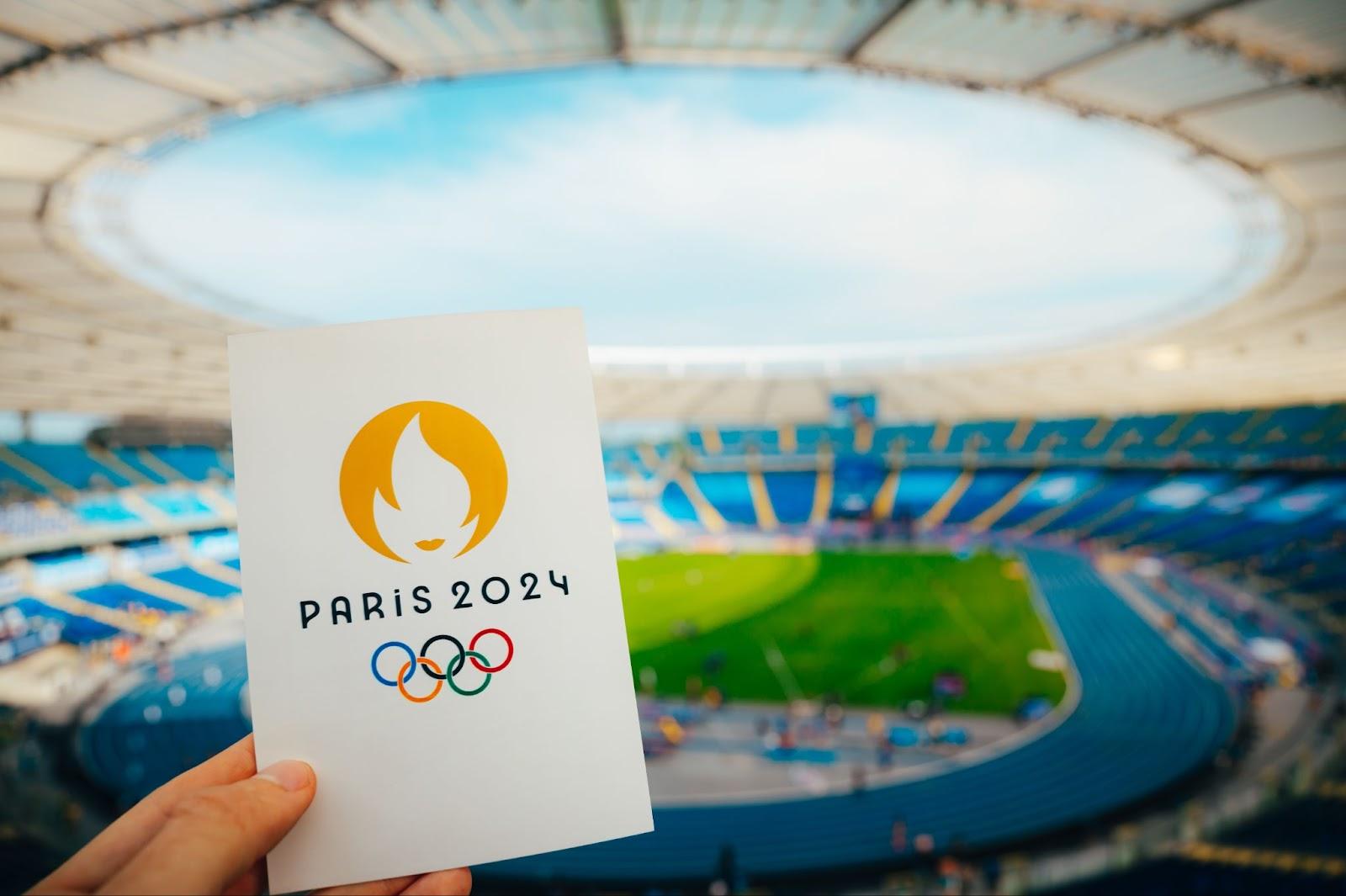 Icon of Summer olympic Games Paris 2024 Held by Athlete at the Stade de France