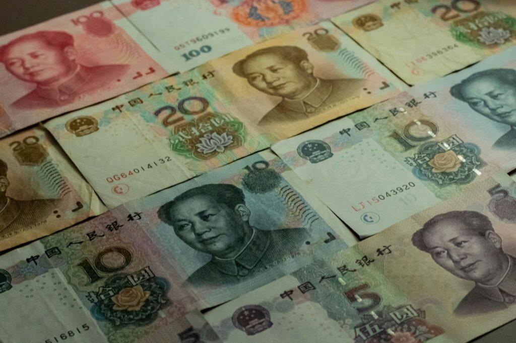Chinese currency banknotes on a table
