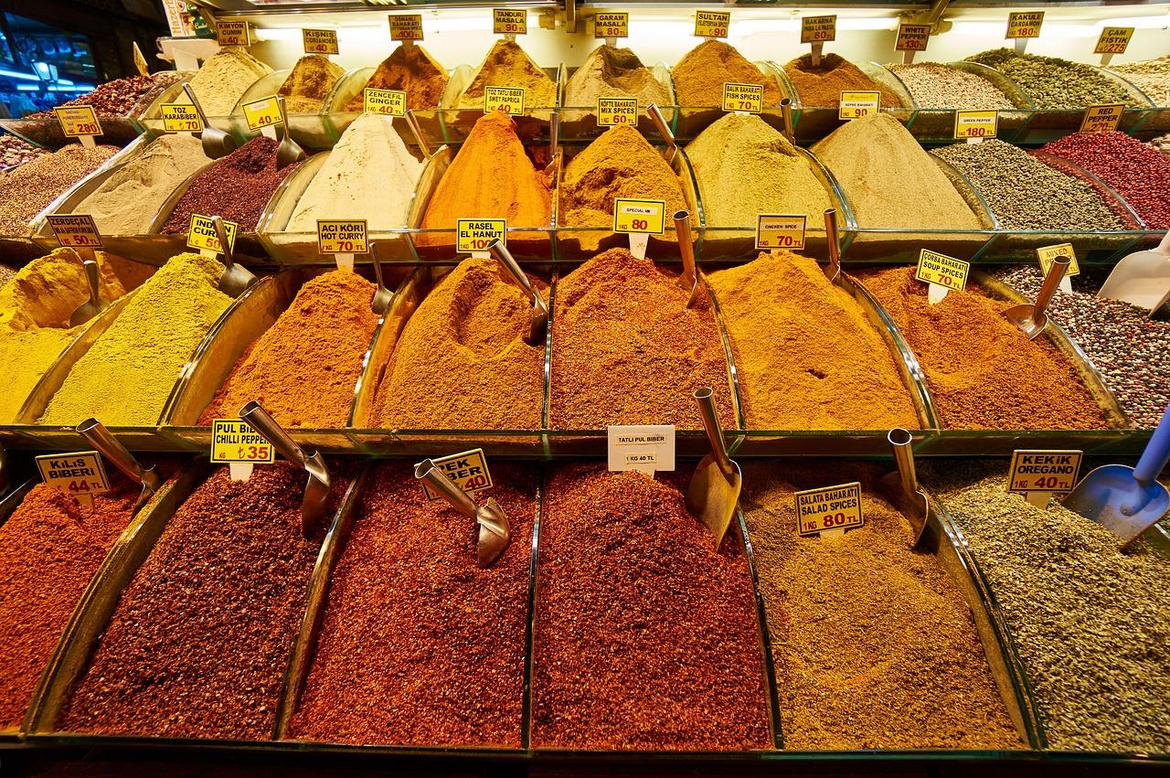 Egyptian spices at a market, bought with foreign currency/travel cash secured at the best rate from Manor FX
