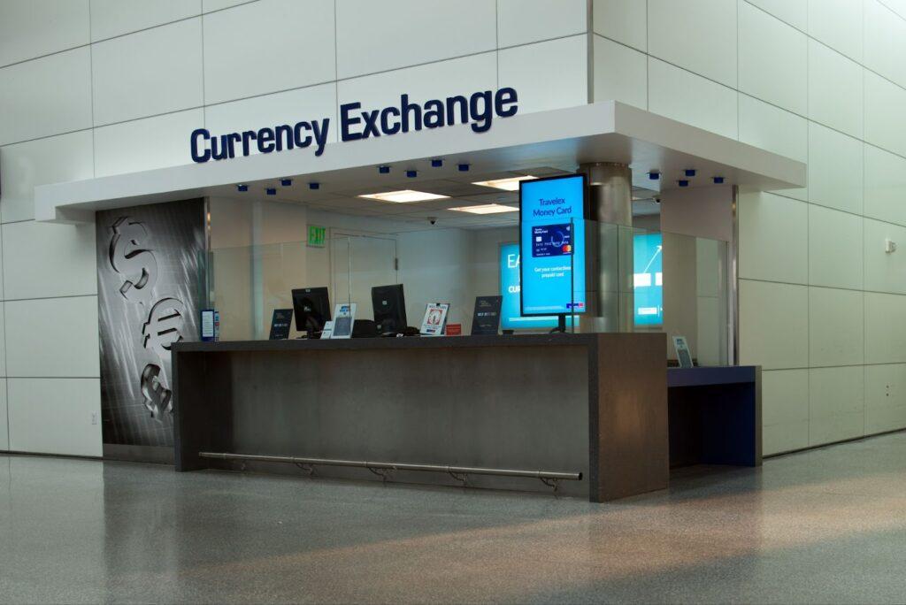 Currency Exchange booth at San Francisco International Airport.