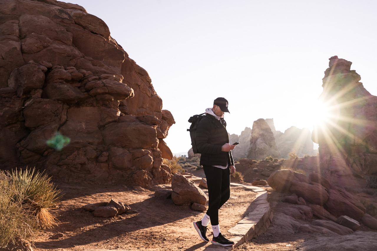 Man hiking in Moab Utah