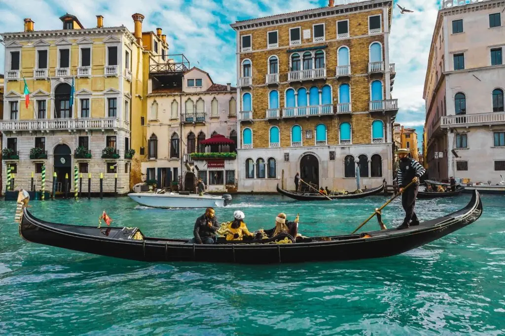 People in a gondola, Venice, Italy