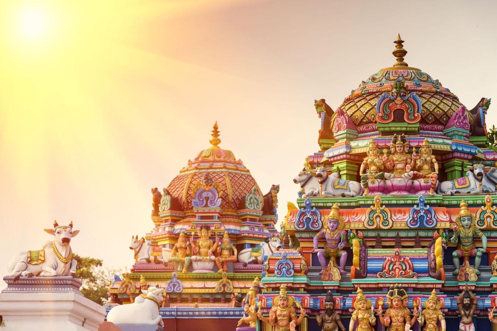 Beautiful view of colorful gopura in the Hindu Kapaleeshwarar Temple,chennai, Tamil Nadu, South India