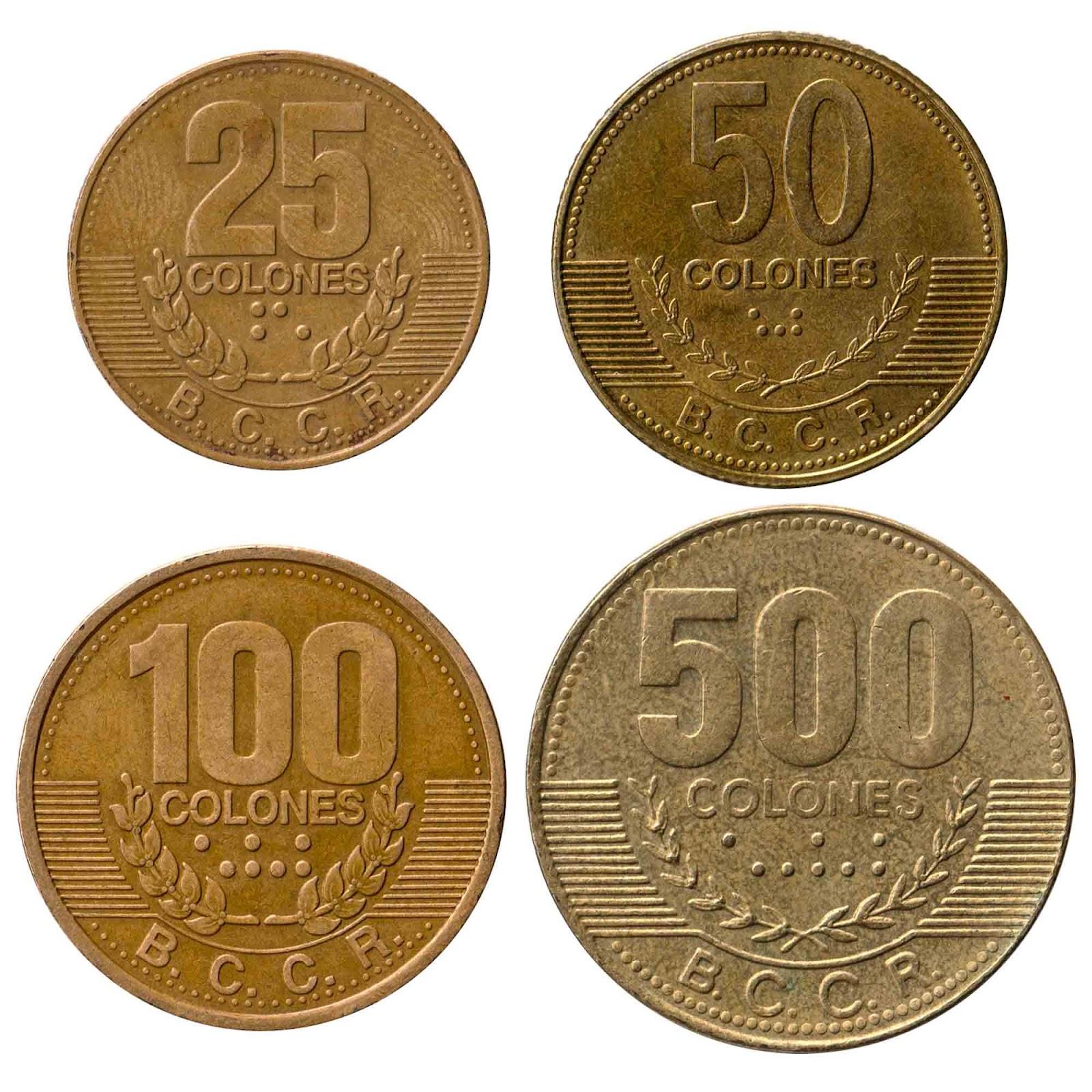 Costa Rica Colones coins with braille pattern on it 