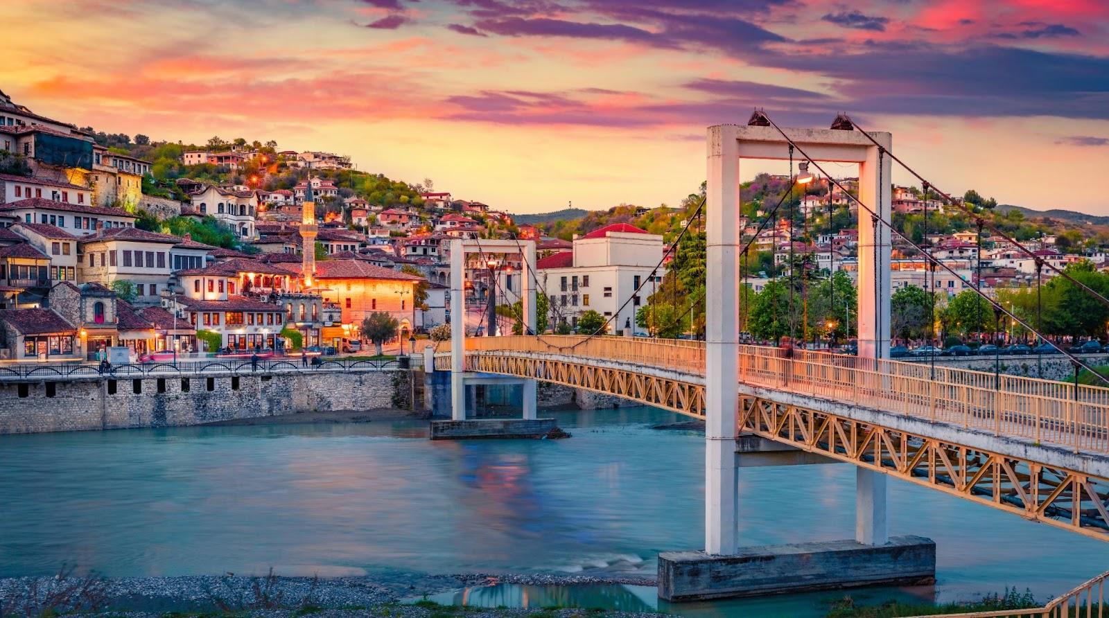 Amazing evening cityscape of Berat town.