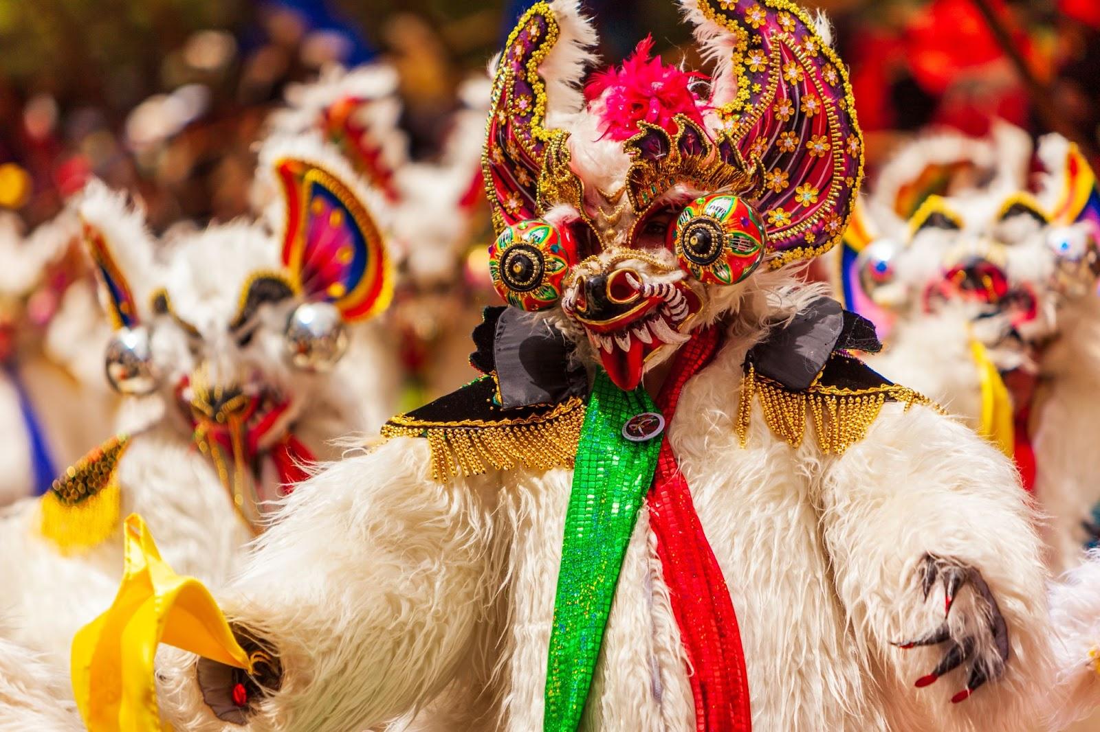 Dancers at Oruro Carnival in Bolivia. Religious, folkloric and cultural festival 