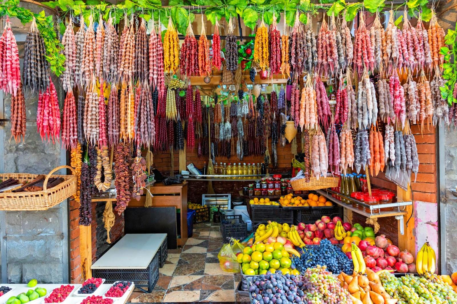 Fruits and Georgian traditional candies known as churchkhela