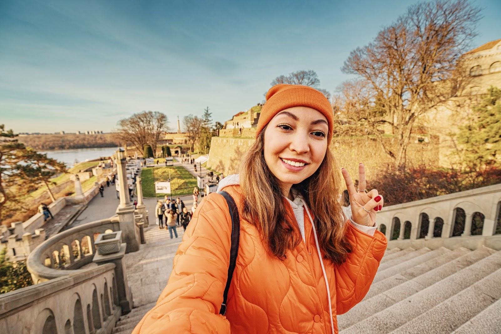 Woman taking a selfie in Belgrade