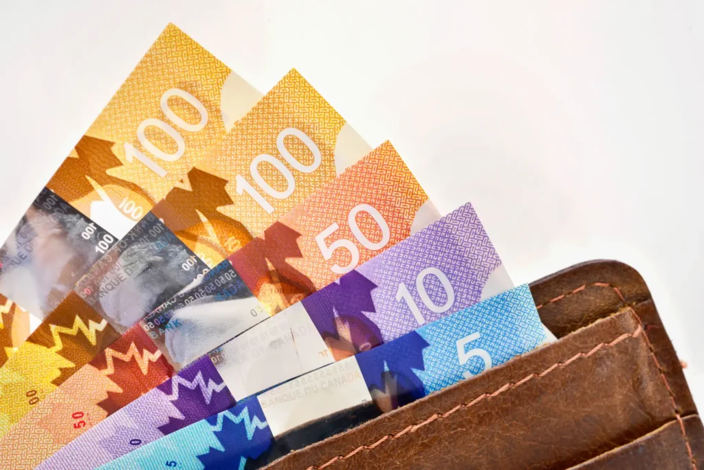 polymer canadian notes in a leather wallet