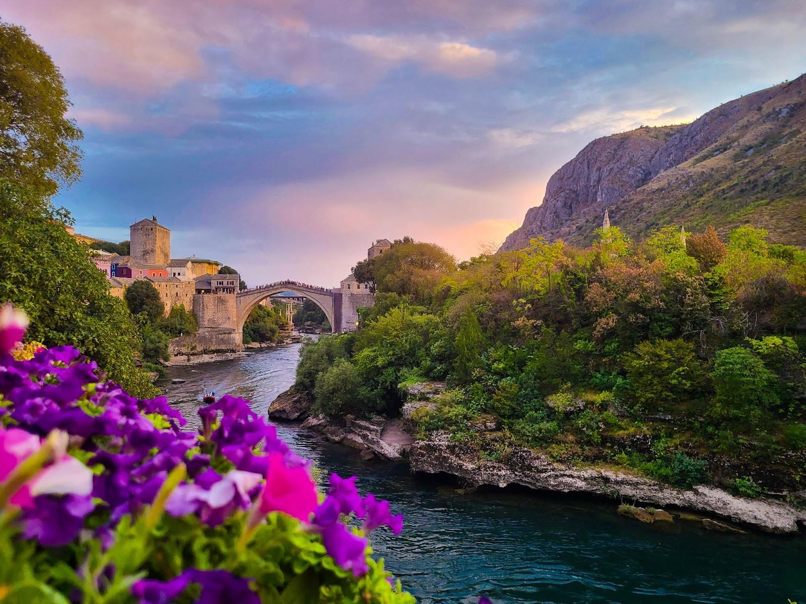 View of the Stari Most Old Bridge During the Day in Mostar, Bosnia and Herzegovina